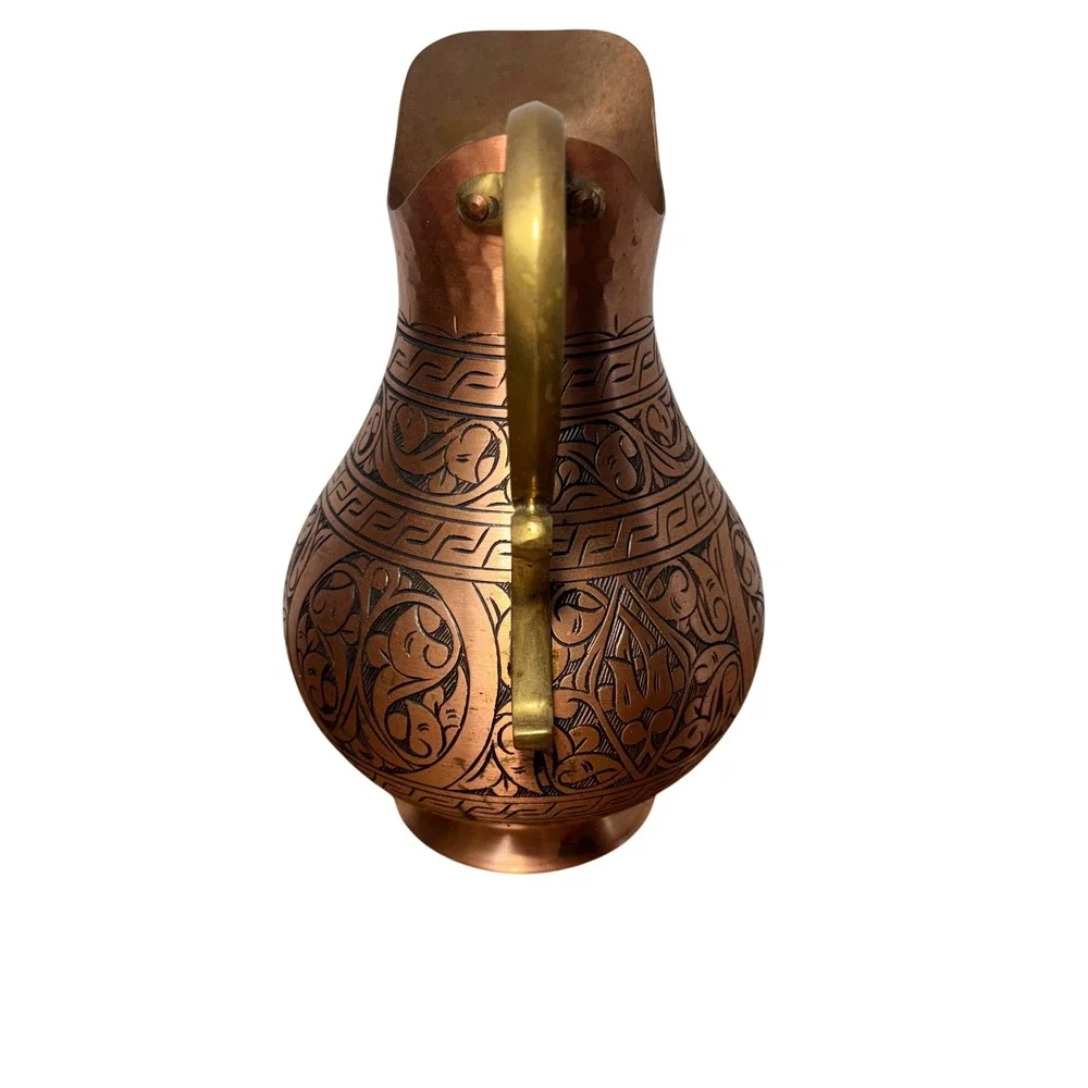 DEMMEX Engraved Turkish Copper Pitcher Handmade Ewer Vessel‎ Vase Folk moroccan